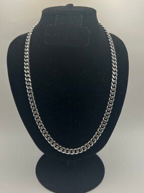 Cuban Chain Real Silver 7mm 26 Inch Plated Stainless Steel Durable Mens Solid